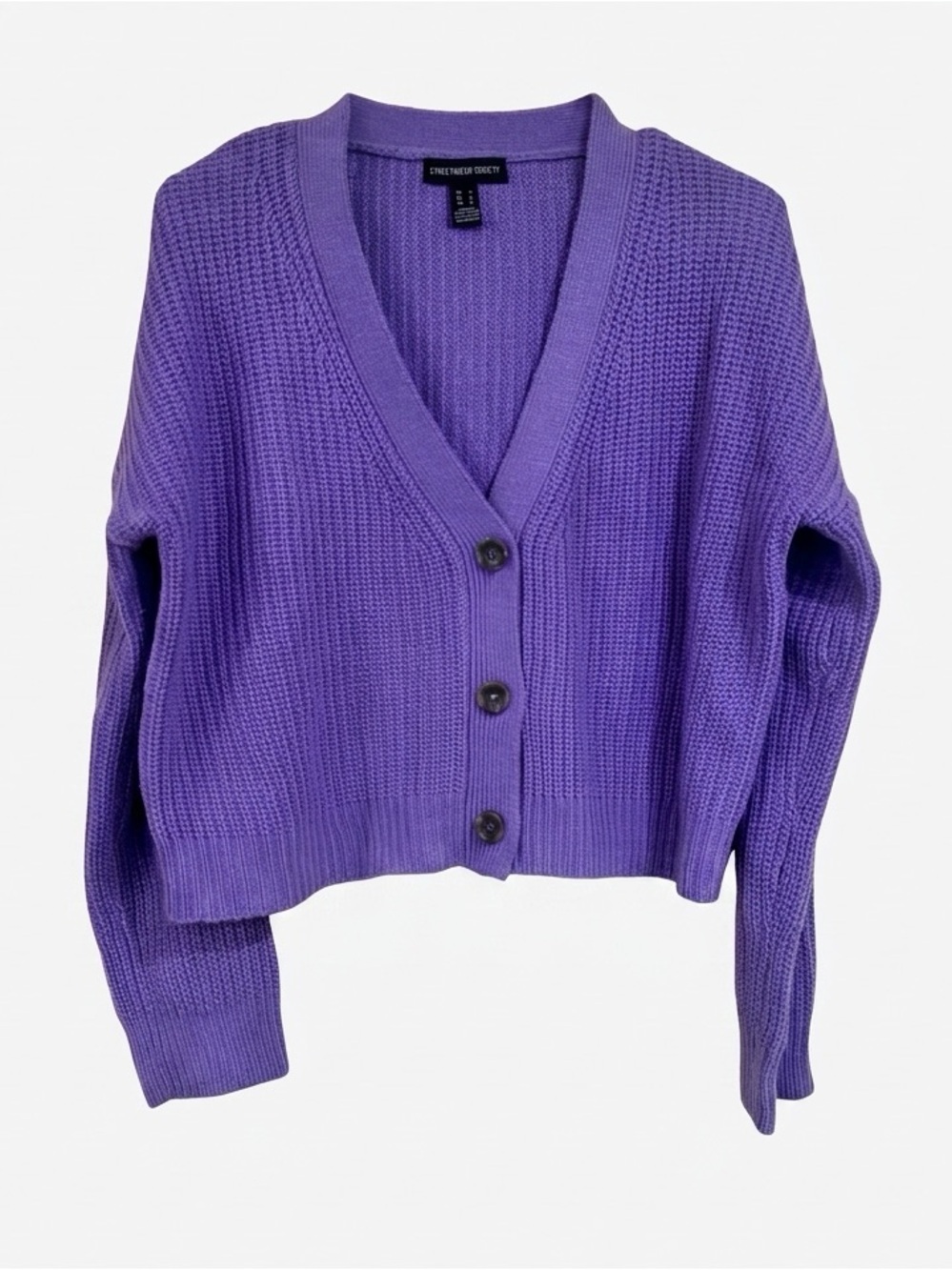 Purple V-Neck Button Crop Cardigan
